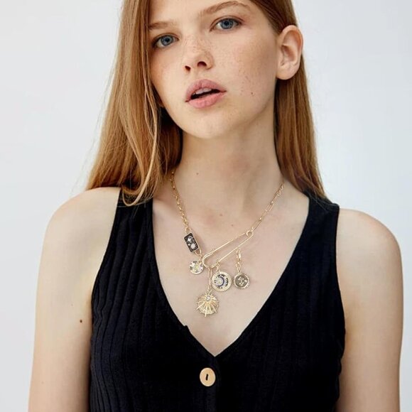 Gold Charm Necklace for Women Detachable Evil Eye Coin Jewelry Gift - Picture 2 of 6